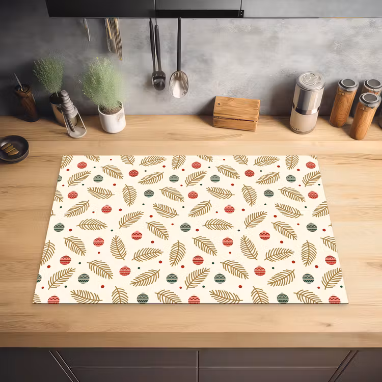 Patroon - Kerst - Symbolen - Beige Inductie beschermer vinyl 3mm klein 276 -sfeer5
