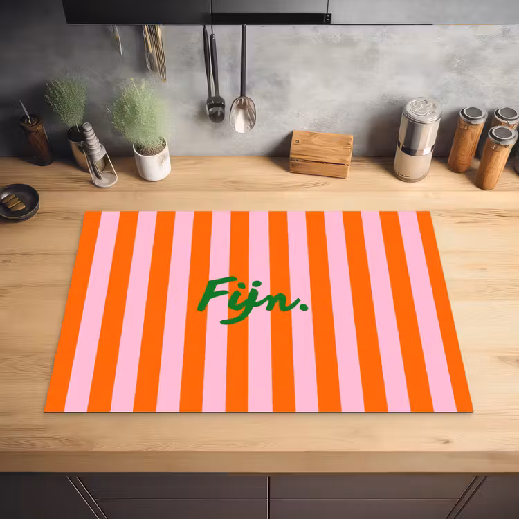 Patroon - Oranje - Fijn - Strepen Inductie beschermer vinyl 3mm klein -sfeer5