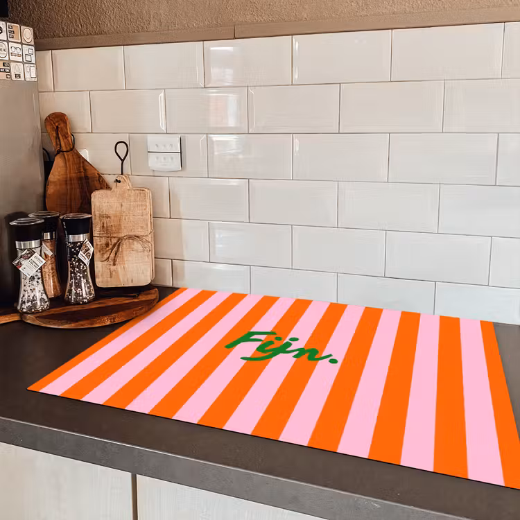 Patroon - Oranje - Fijn - Strepen Inductie beschermer vinyl 3mm klein -sfeer3
