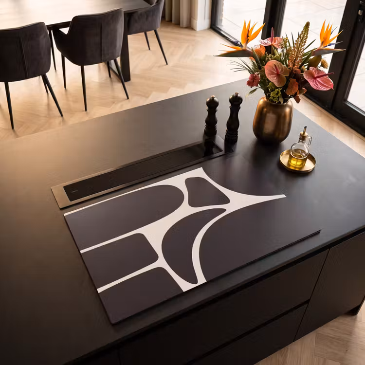 Induction Hob Cover - Pattern - Organic - Black - Patroon - Organisch - Zwart Inductie beschermer vinyl 3mm klein