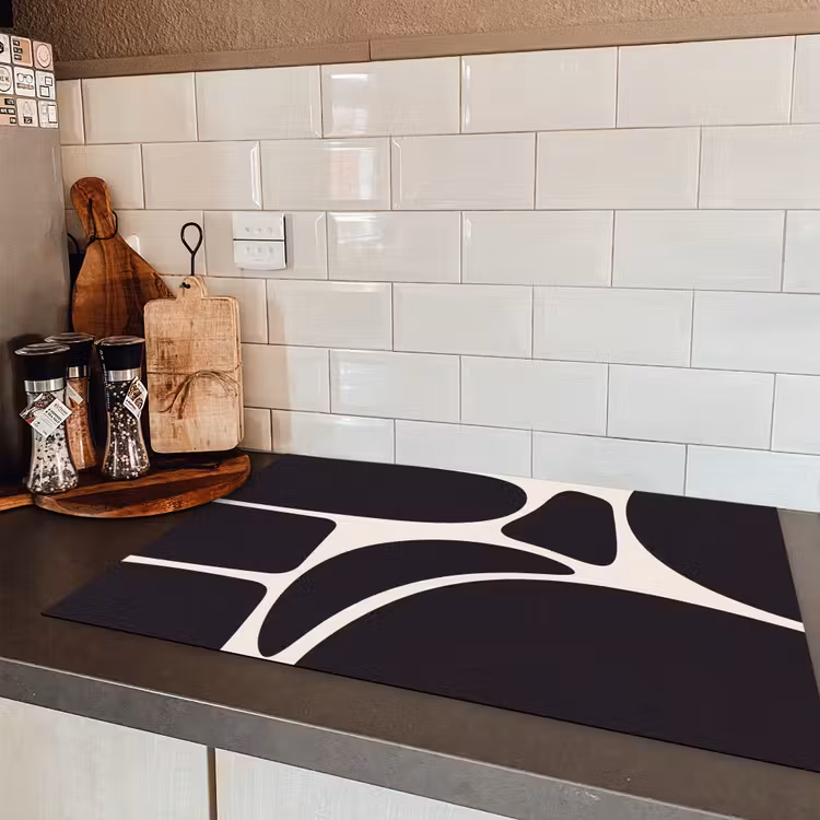 Induction Hob Cover - Pattern - Organic - Black - Patroon - Organisch - Zwart Inductie beschermer vinyl 3mm klein