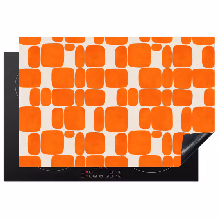 Patroon - Retro - Oranje Inductie beschermer vinyl 3mm klein 276 -3d
