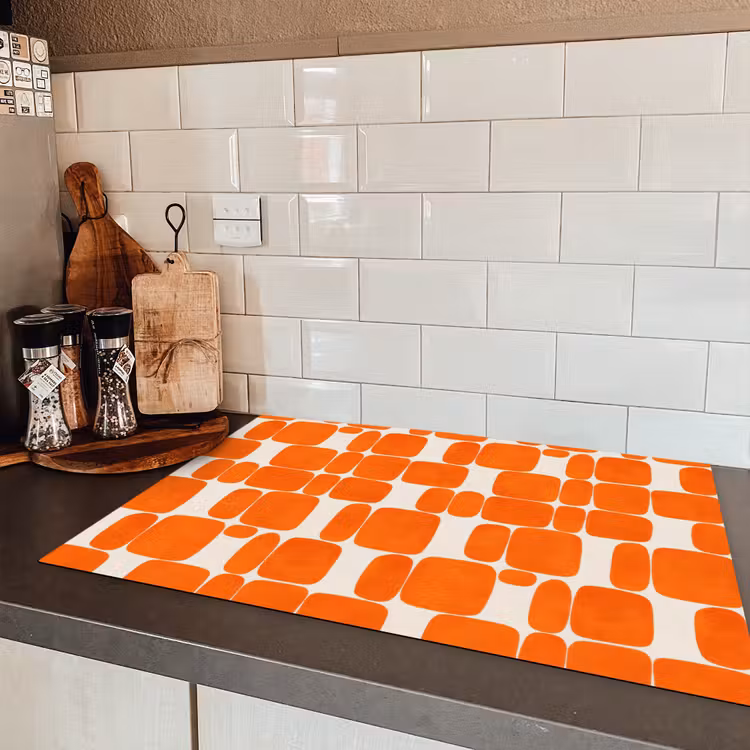 Patroon - Retro - Oranje Inductie beschermer vinyl 3mm klein 276 -sfeer3