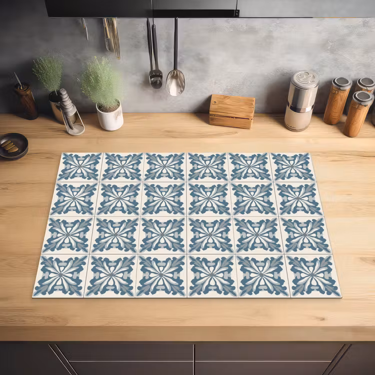 Dessin - Tegel - Blauw Inductie beschermer vinyl 3mm klein 276 -sfeer5