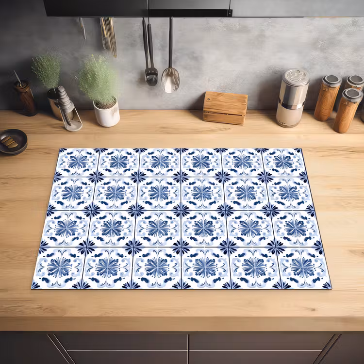 Patroon - Tegel - Blauw Inductie beschermer vinyl 3mm klein 276 -sfeer5