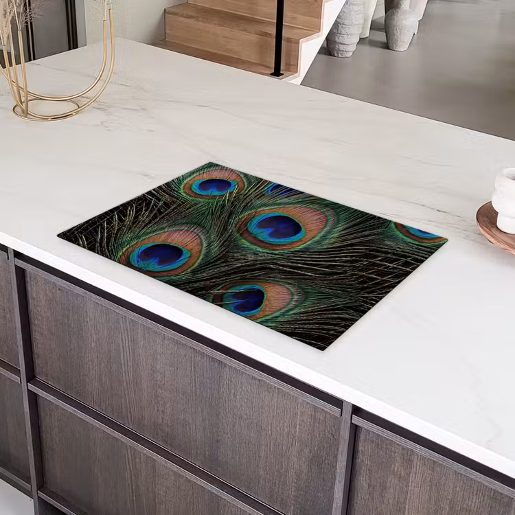 Pauwenveren - Klassiek - Groen Inductie beschermer vinyl 3mm klein -sfeer8
