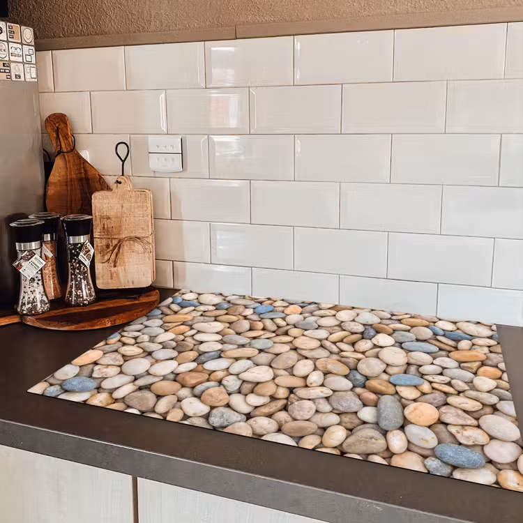 Kiezelstenen - Natuur - Textuur - Beige - Grijs Inductie beschermer vinyl 3mm klein -sfeer3