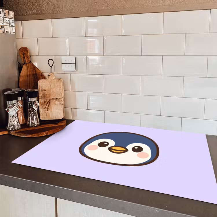Pinguïn - Paars - Schattig Inductie beschermer vinyl 3mm klein -sfeer3