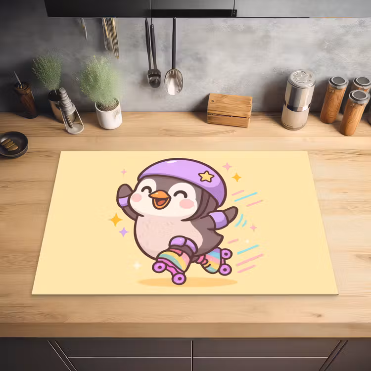 Pinguïn - Rolschaatsen - Geel - Energiek Inductie beschermer vinyl 3mm klein -sfeer5