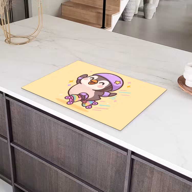 Pinguïn - Rolschaatsen - Geel - Energiek Inductie beschermer vinyl 3mm klein -sfeer8