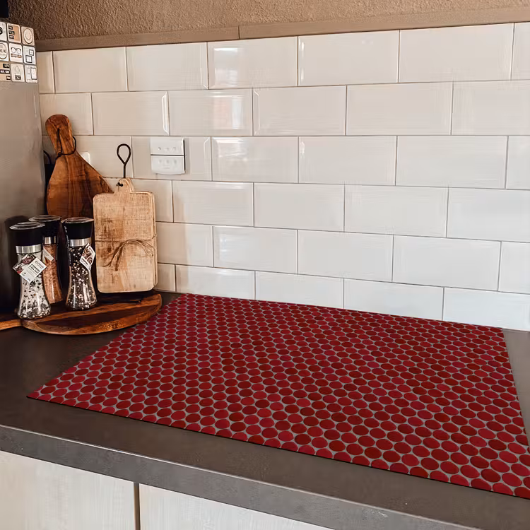 Penny - Mozaïek - Rond - Rood Inductie beschermer vinyl 3mm klein 276 -sfeer3
