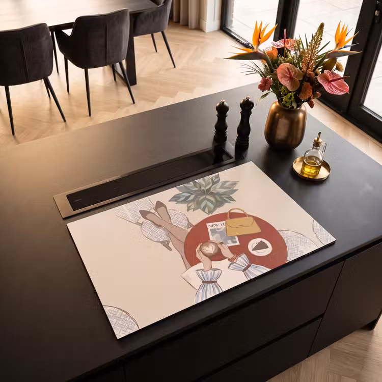 Mensen - Cafe - Koffie - Stadsleven - Modern Inductie beschermer vinyl 3mm klein -sfeer5