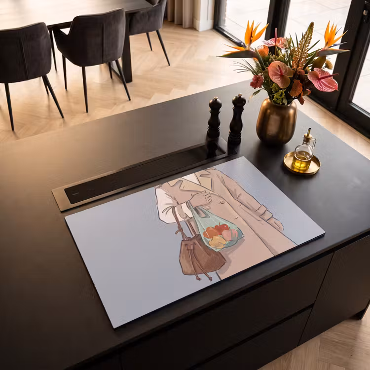 Mensen - Boodschappen - Stadsleven - Modern - Kleurrijk Inductie beschermer vinyl 3mm klein -sfeer5