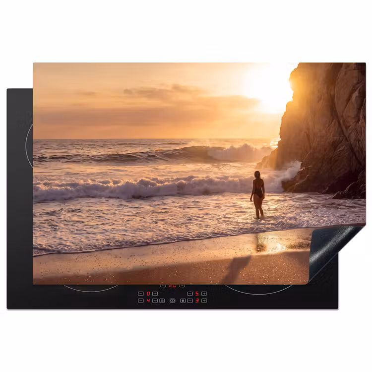 Mensen - Oceaan - Zonsondergang - Kust - Goud Inductie beschermer vinyl 3mm klein -3d