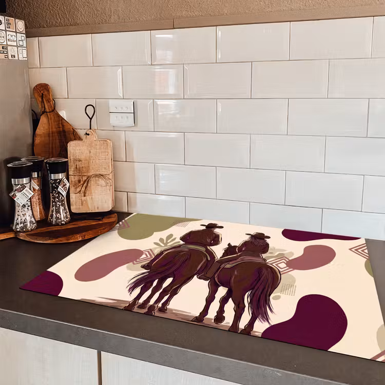 Mensen - Ruiters - Western - Illustratie - Bruin Inductie beschermer vinyl 3mm klein -sfeer3