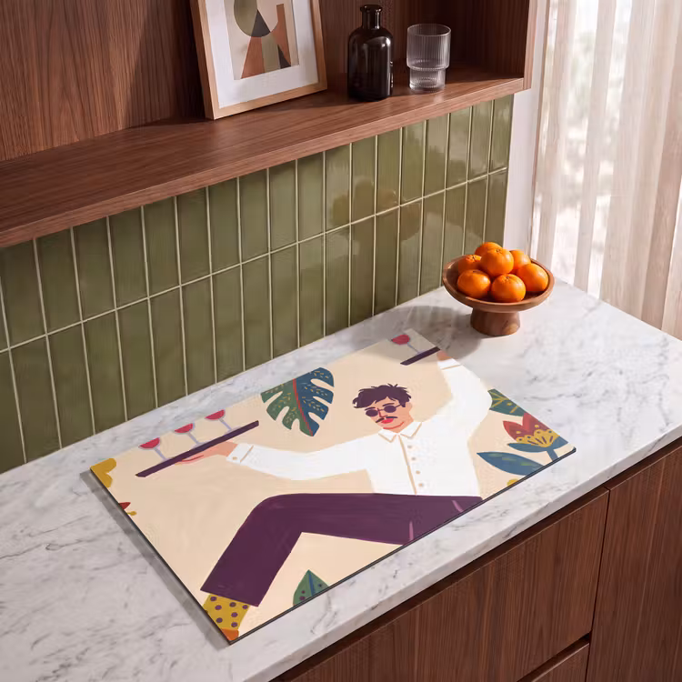 Mensen - Dienblad - Eten - Modern - Kleurrijk Inductie beschermer vinyl 3mm klein -sfeer8