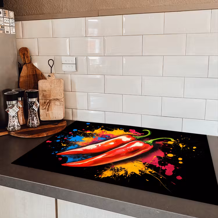 Peper - Graffiti - Verf - Abstract - Modern - Kleurrijk Inductie beschermer vinyl 3mm klein -sfeer3