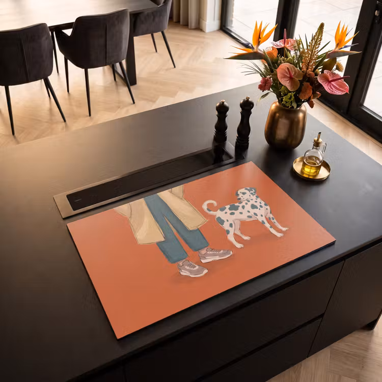 Persoon - Hond - Dieren - Illustratie - Modern Inductie beschermer vinyl 3mm klein -sfeer5