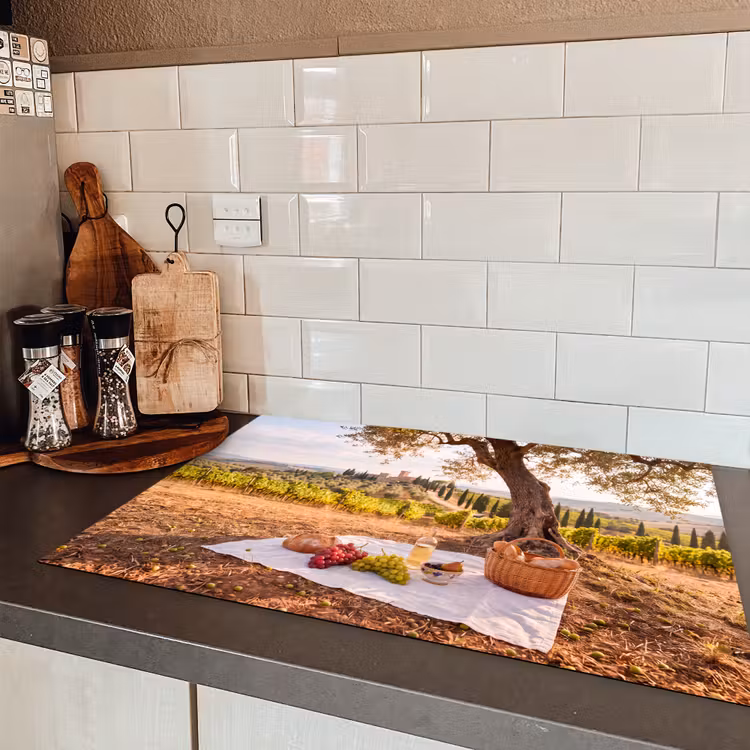 Picknick - Wijngaard - Landschap - Zomer - Eten Inductie beschermer vinyl 3mm klein -sfeer3