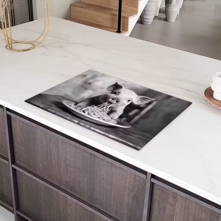 Varken - Schattig - Spaghetti - Zwart wit - Dier Inductie beschermer vinyl 3mm klein -sfeer8