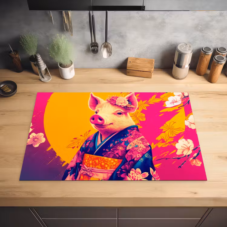 Varken - Bloemkroon - Kimono - Abstract Inductie beschermer vinyl 3mm klein -sfeer5