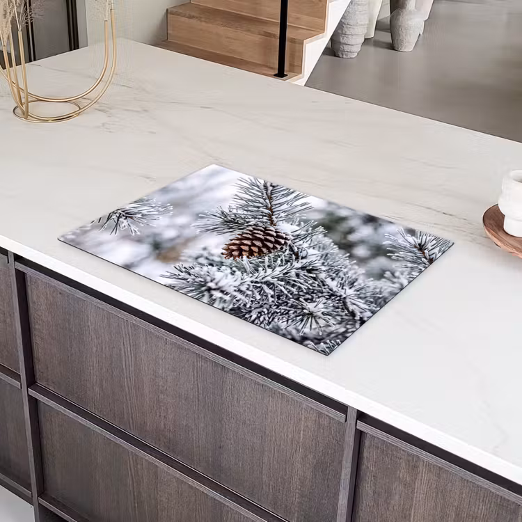 Dennenappel - Tak - Sneeuw - Winter - Sfeervol Inductie beschermer vinyl 3mm klein -sfeer8