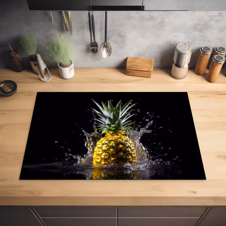 Ananas - Fruit - Water - Planten - Zwart Inductie beschermer vinyl 3mm klein -sfeer5