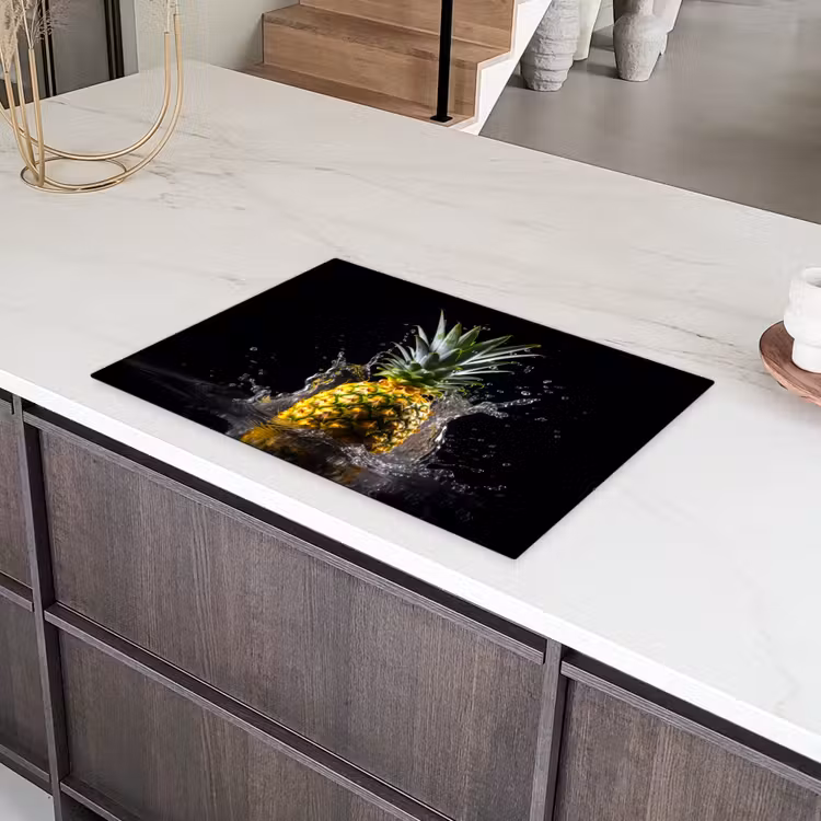 Ananas - Fruit - Water - Planten - Zwart Inductie beschermer vinyl 3mm klein -sfeer8