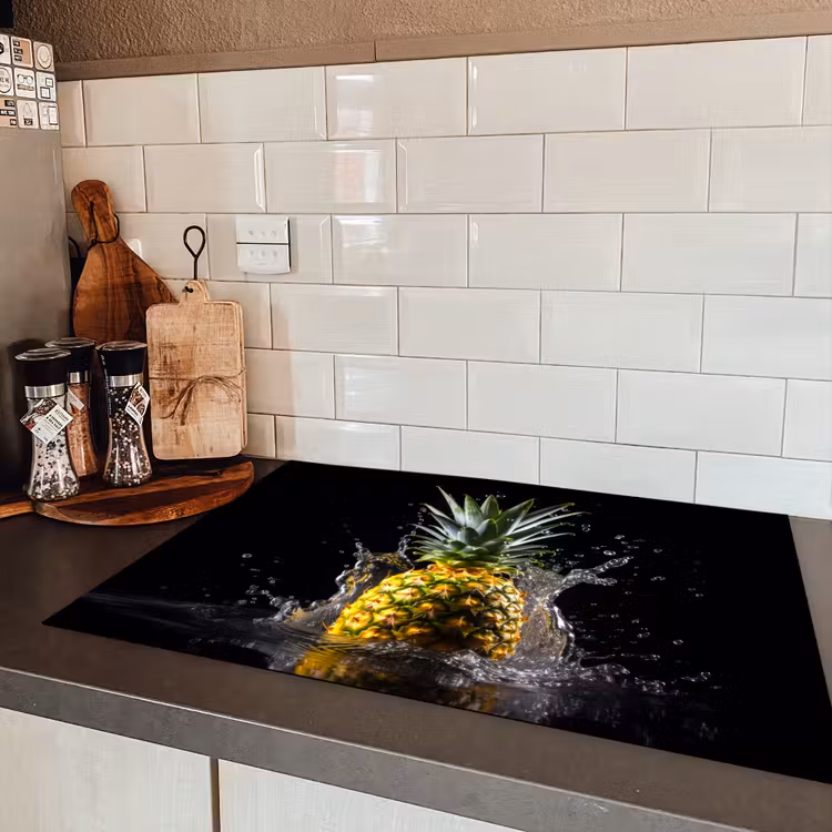 Ananas - Fruit - Water - Planten - Zwart Inductie beschermer vinyl 3mm klein -sfeer3