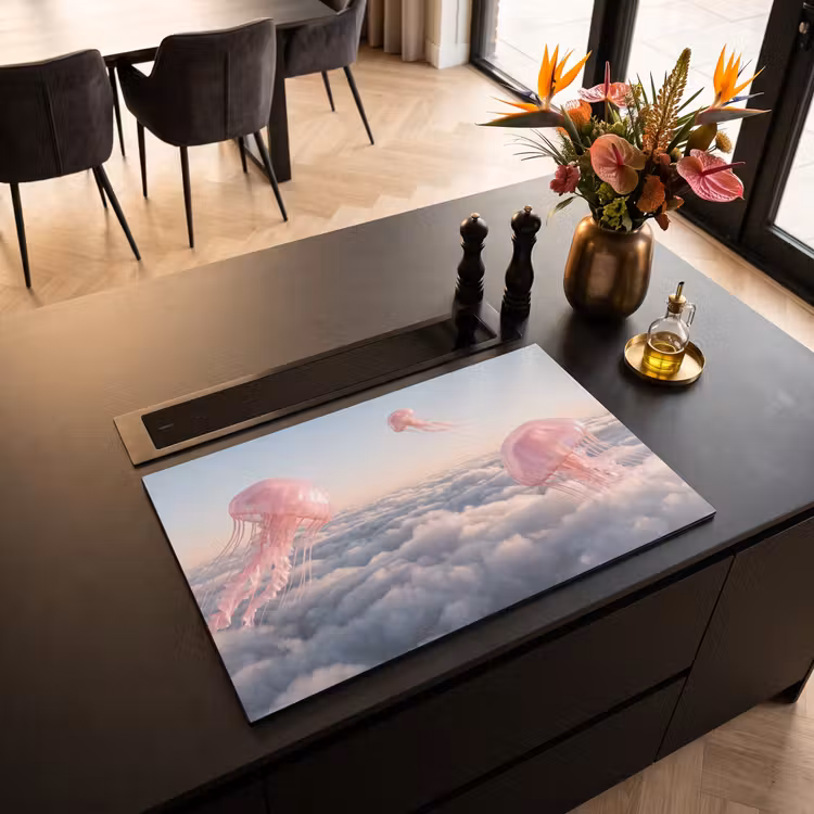 Induction Hob Cover - Pink Animal - Clouds - Roze dier - Wolken Inductie beschermer vinyl 3mm klein