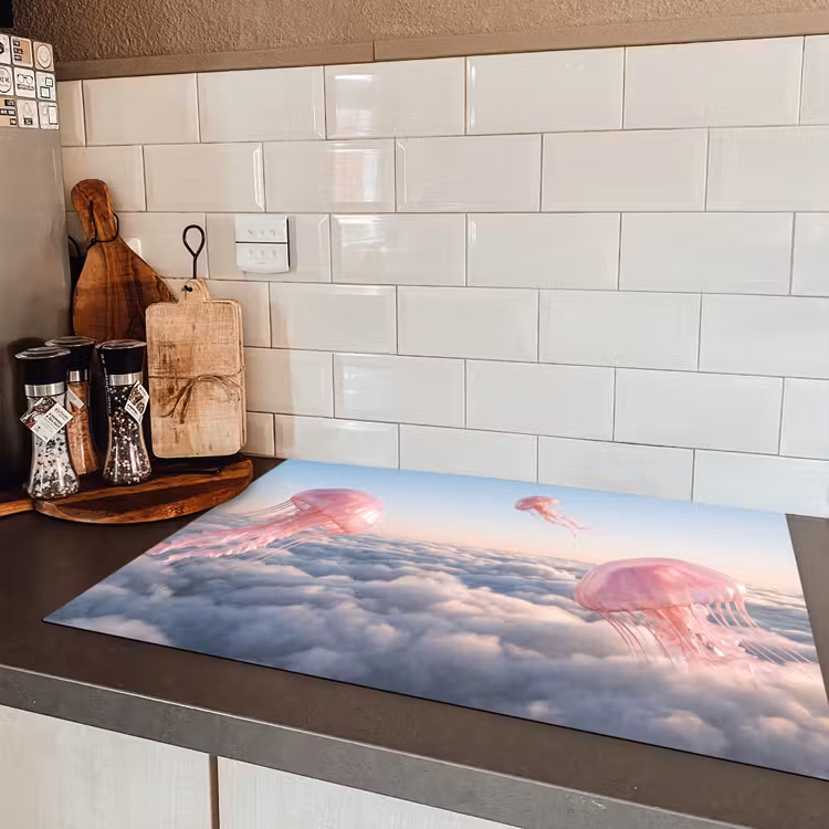 Induction Hob Cover - Pink Animal - Clouds - Roze dier - Wolken Inductie beschermer vinyl 3mm klein