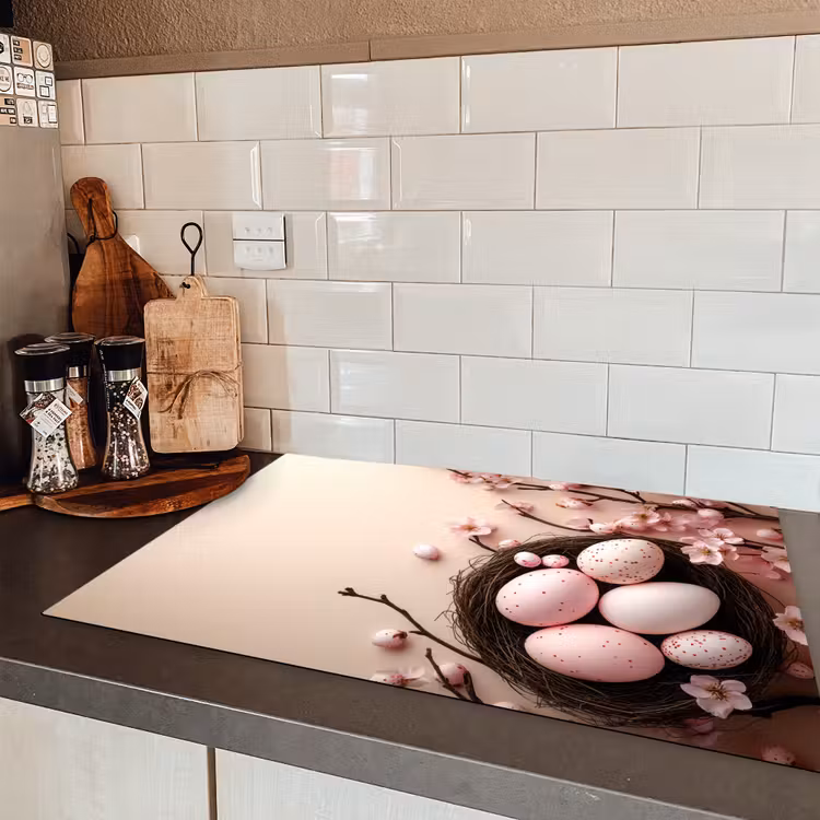 Roze - Bloesems - Eieren Inductie beschermer vinyl 3mm klein -sfeer3