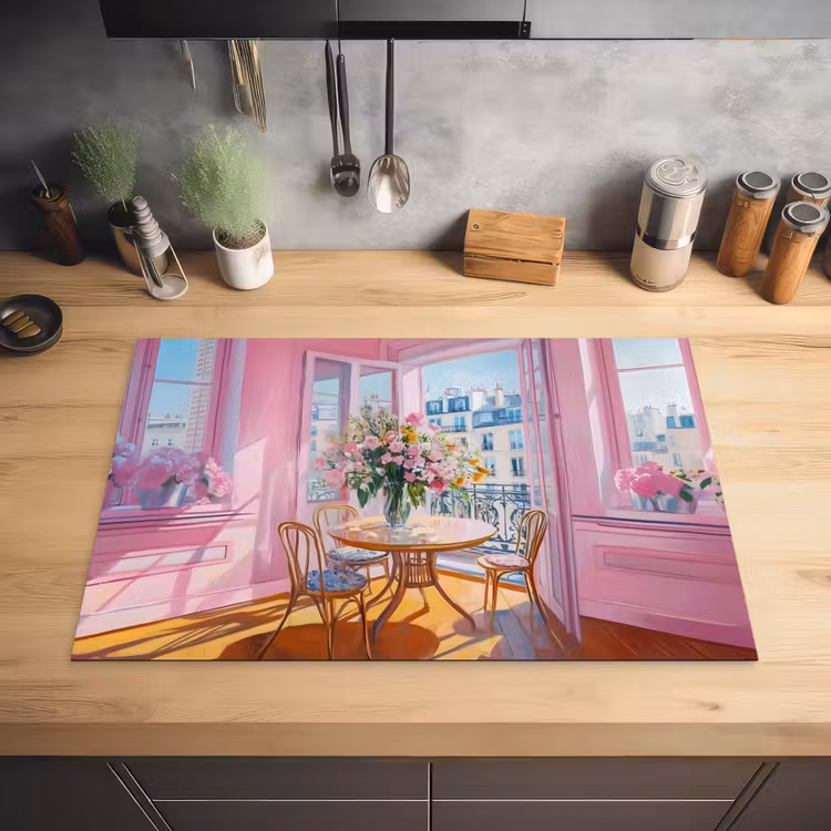 Pink - City - Bloemen Inductie beschermer vinyl 3mm klein -sfeer5