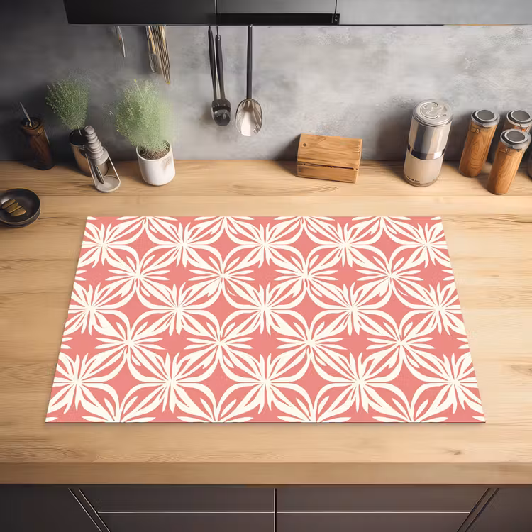 Roze - Bloemenmotief - Wit - Modern Inductie beschermer vinyl 3mm klein 276 -sfeer5