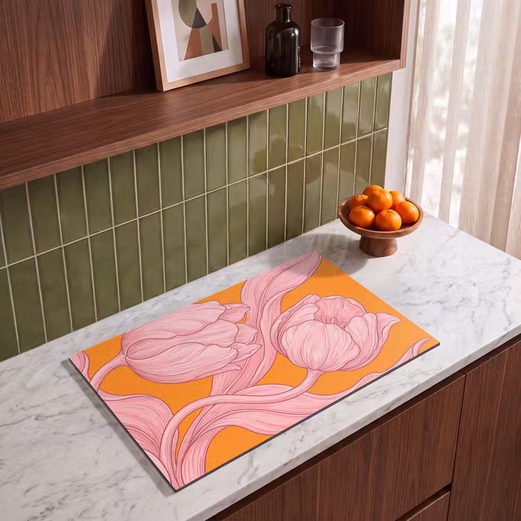 Induction Hob Cover - Pink Flowers - Modern - Roze bloemen - Modern Inductie beschermer vinyl 3mm klein