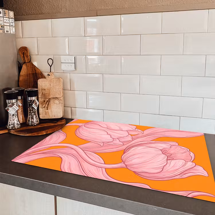 Induction Hob Cover - Pink Flowers - Modern - Roze bloemen - Modern Inductie beschermer vinyl 3mm klein