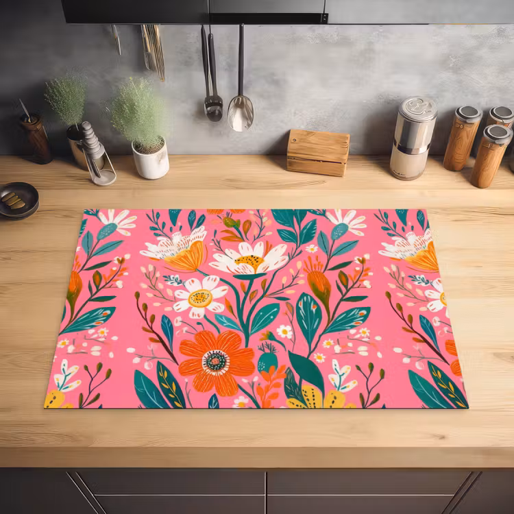 Roze - Bloemen - Wit - Oranje Inductie beschermer vinyl 3mm klein -sfeer5