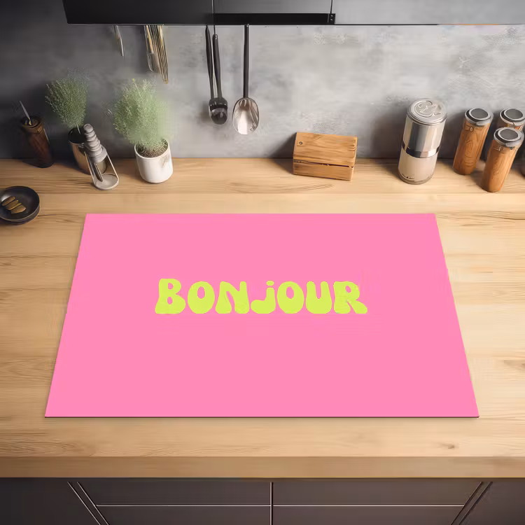 Roze - Groene bonjour - Organisch Inductie beschermer vinyl 3mm klein -sfeer5