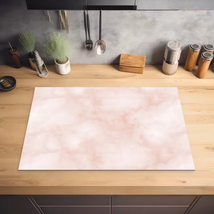 Roze - Marmer - Crème Inductie beschermer vinyl 3mm klein 276 -sfeer5