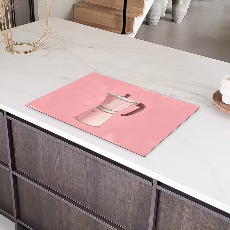 Roze - Mokkapot - Illustratie - Koffie Inductie beschermer vinyl 3mm klein -sfeer8