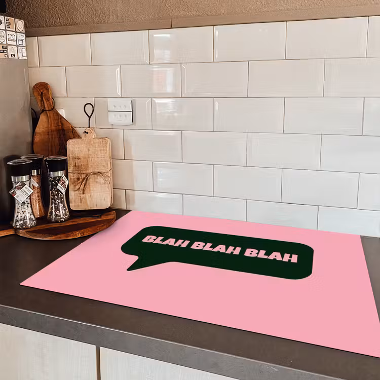 Roze - Tekstwolk - Groen - BLAH BLAH BLAH Inductie beschermer vinyl 3mm klein -sfeer3