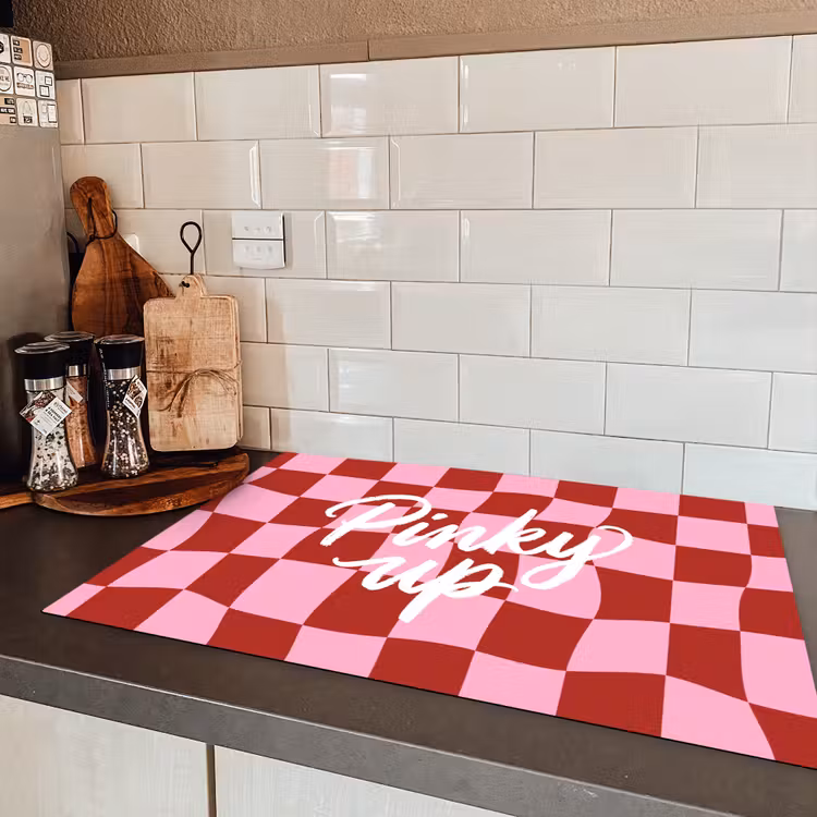 Pinky up - Geblokt - Bordeauxrood Inductie beschermer vinyl 3mm klein -sfeer3