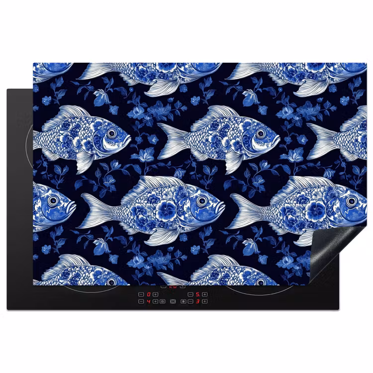 Vissen - Bloemen - Blauw Inductie beschermer vinyl 3mm klein 276 -3d
