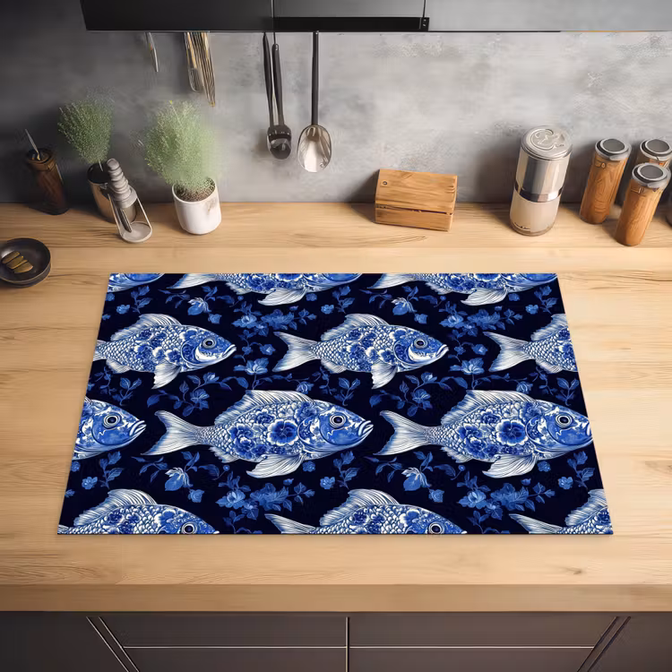 Vissen - Bloemen - Blauw Inductie beschermer vinyl 3mm klein 276 -sfeer5