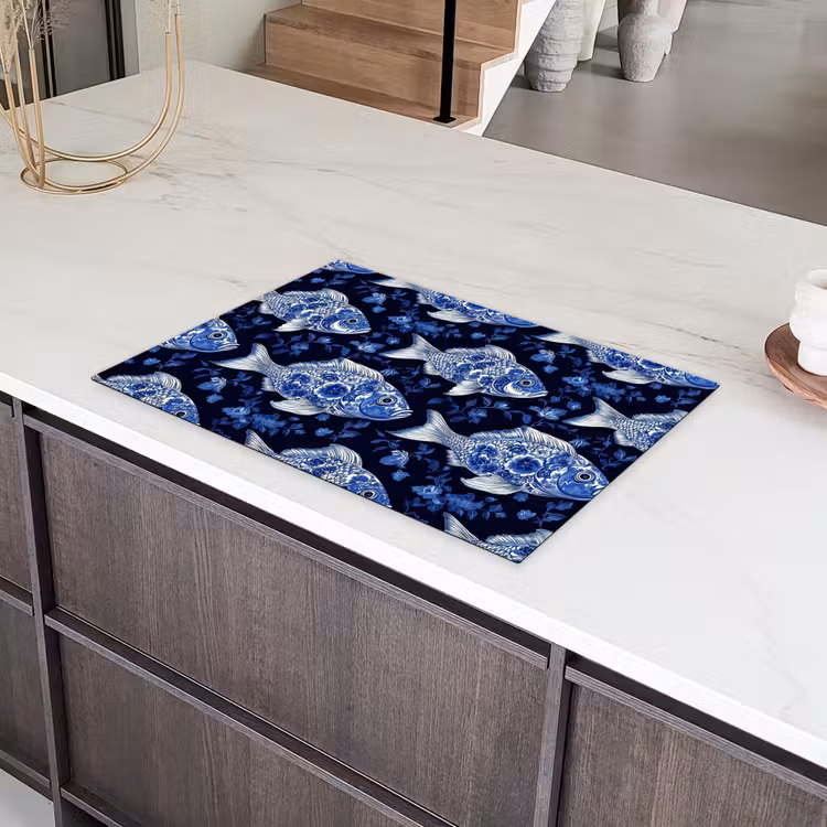 Vissen - Bloemen - Blauw Inductie beschermer vinyl 3mm klein 276 -sfeer8