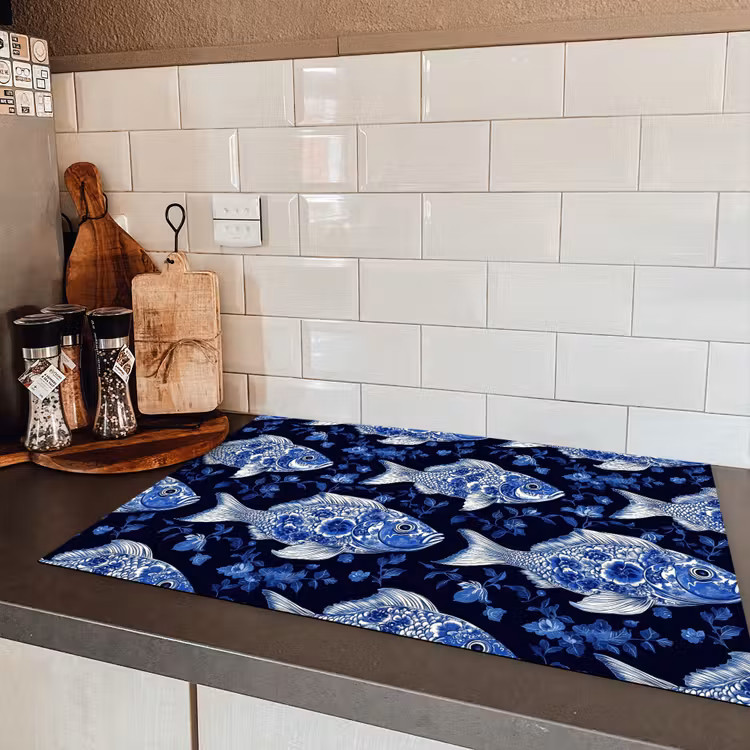 Vissen - Bloemen - Blauw Inductie beschermer vinyl 3mm klein 276 -sfeer3