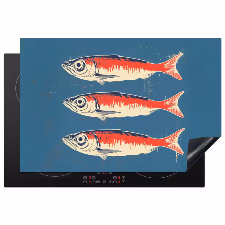 Vissen - Rood - Blauw Inductie beschermer vinyl 3mm klein -3d