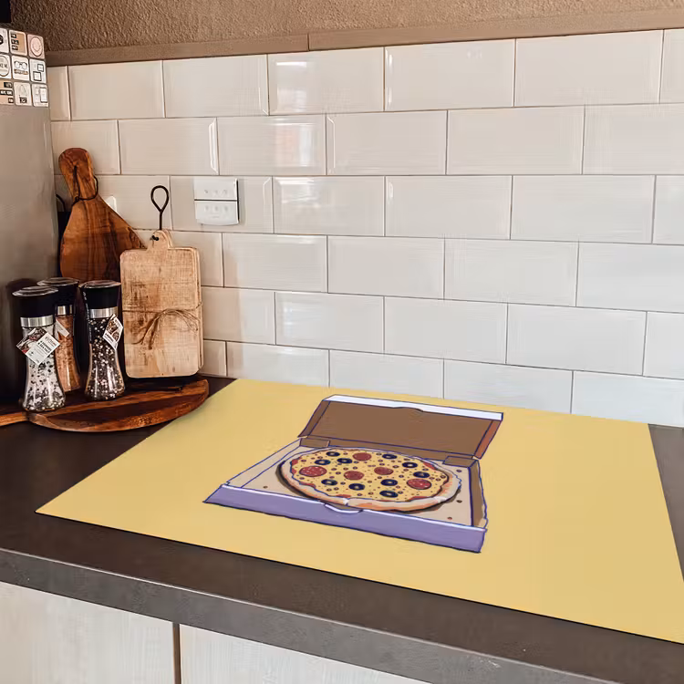 Pizza - Doos - Salami - Illustratie Inductie beschermer vinyl 3mm klein -sfeer3