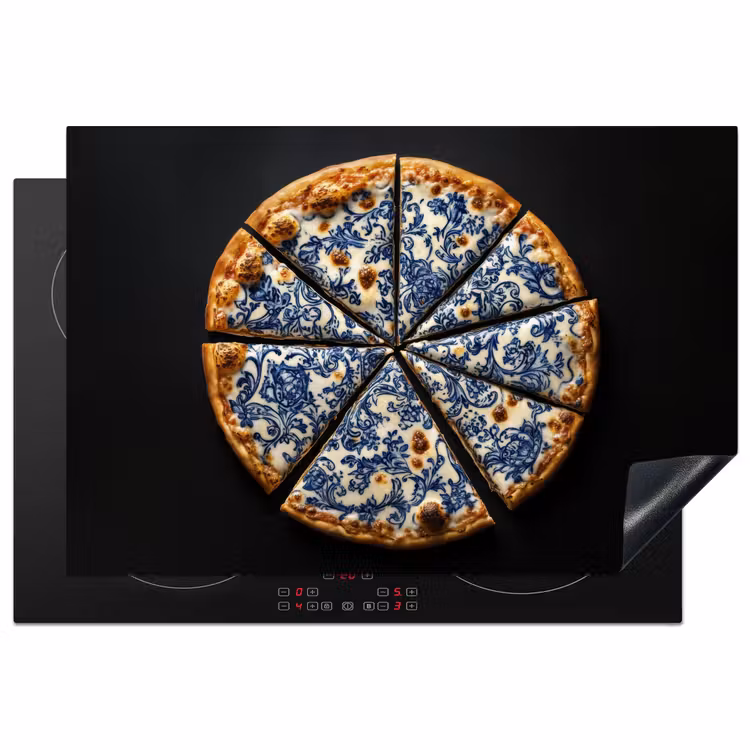 Pizza - Eten - Delftsblauw Inductie beschermer vinyl 3mm klein -3d