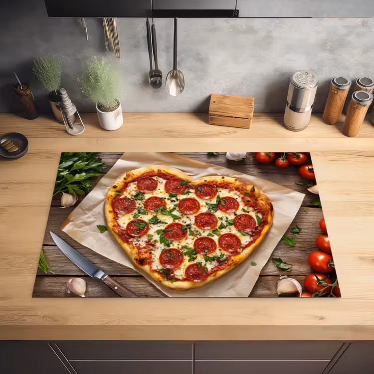 Pizza - Hart - Pepperoni - Tomaat Inductie beschermer vinyl 3mm klein -sfeer5